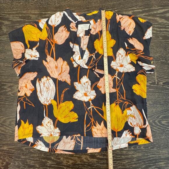 Trovata Birds of Paradis Floral Blouse Womens S Blakc Tassel Boho Lightweight - Picture 14 of 16